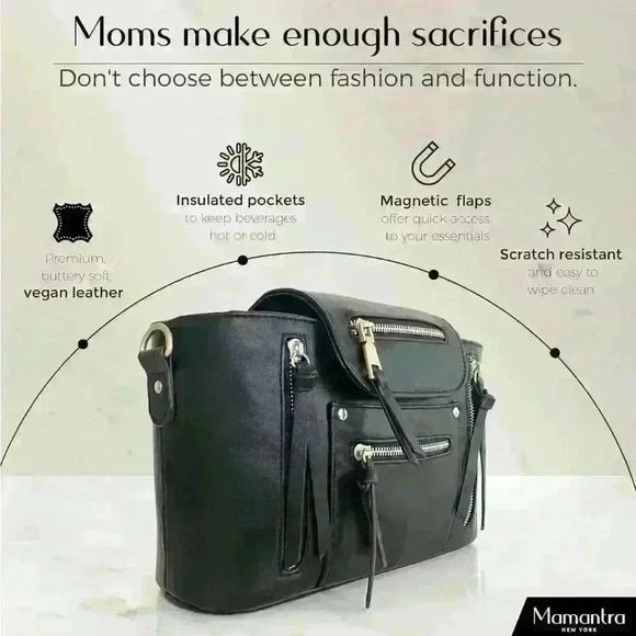 Back Leather Small Diaper Bag Crossbody Purse, Stylish Stroller Organizer Caddy - Picture 8 of 8